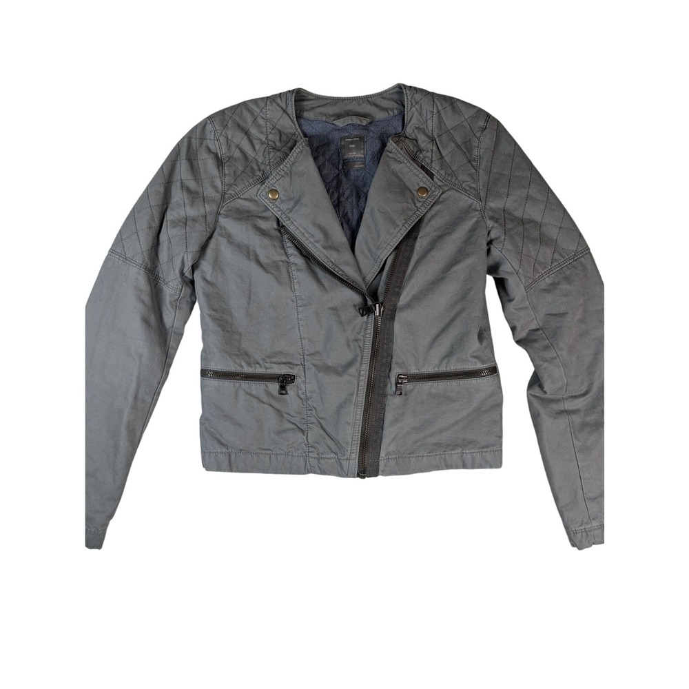 Gap Moto Jacket Women's Asymmetrical Zip Quilted Cotton Twill Olive Green Size 4 - Picture 2 of 9